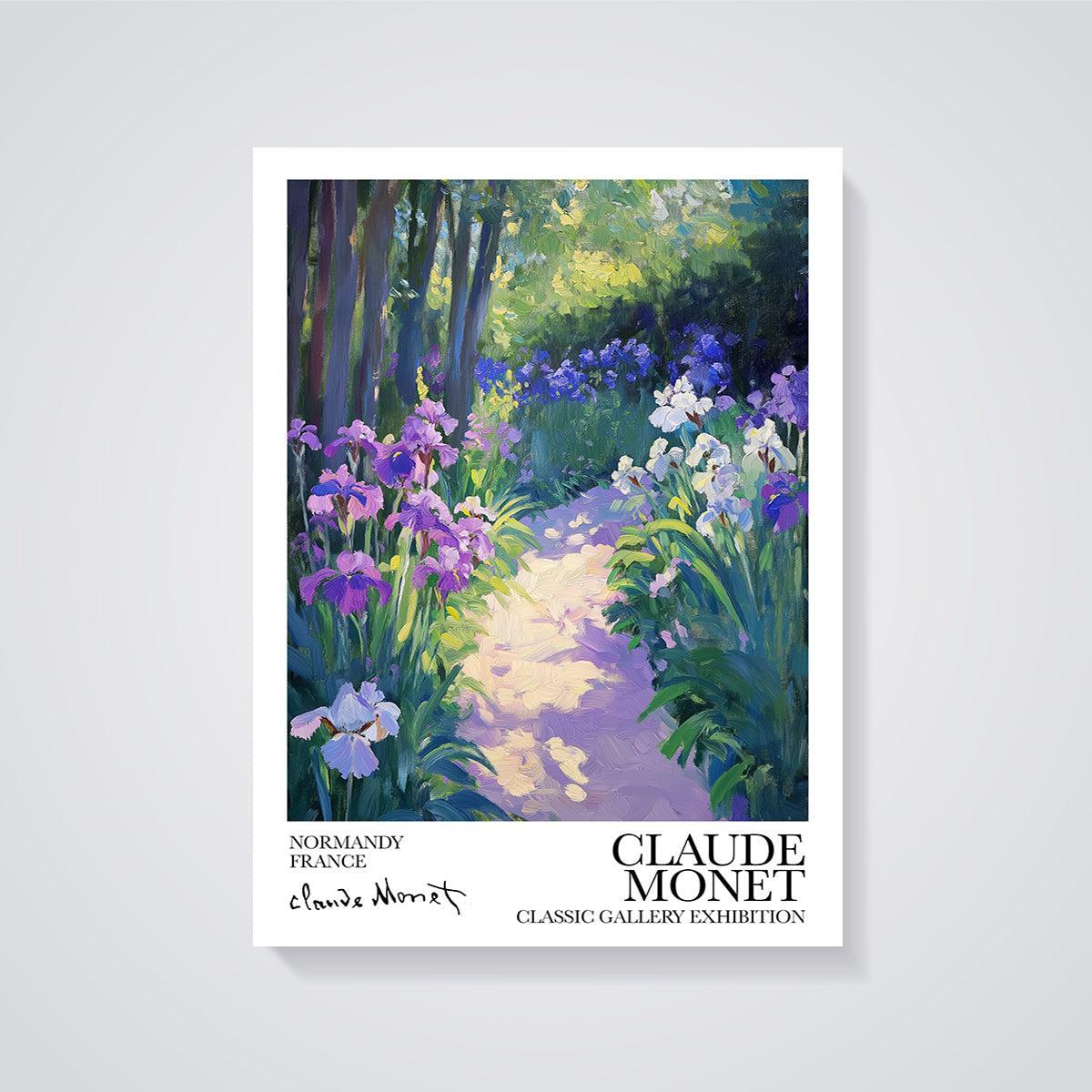Monet's Irises Garden Path Print unframed on a grey background