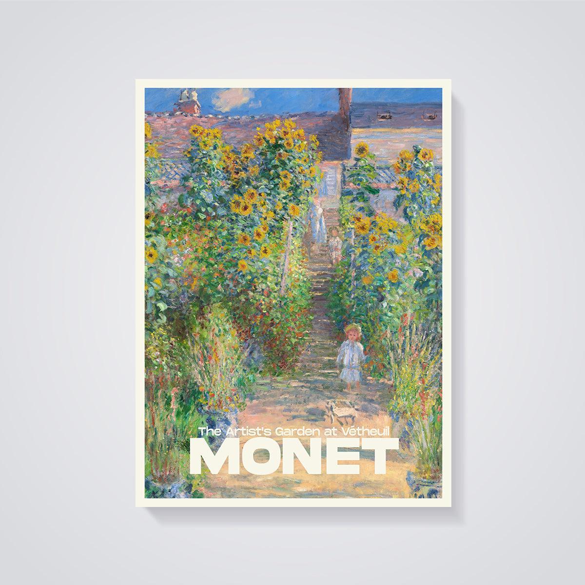 Monet's The Artist's Garden at Vétheuil Print unframed on a grey background