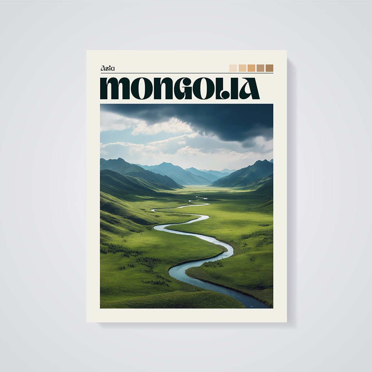 Mongolia Serpentine River Print unframed on a grey background