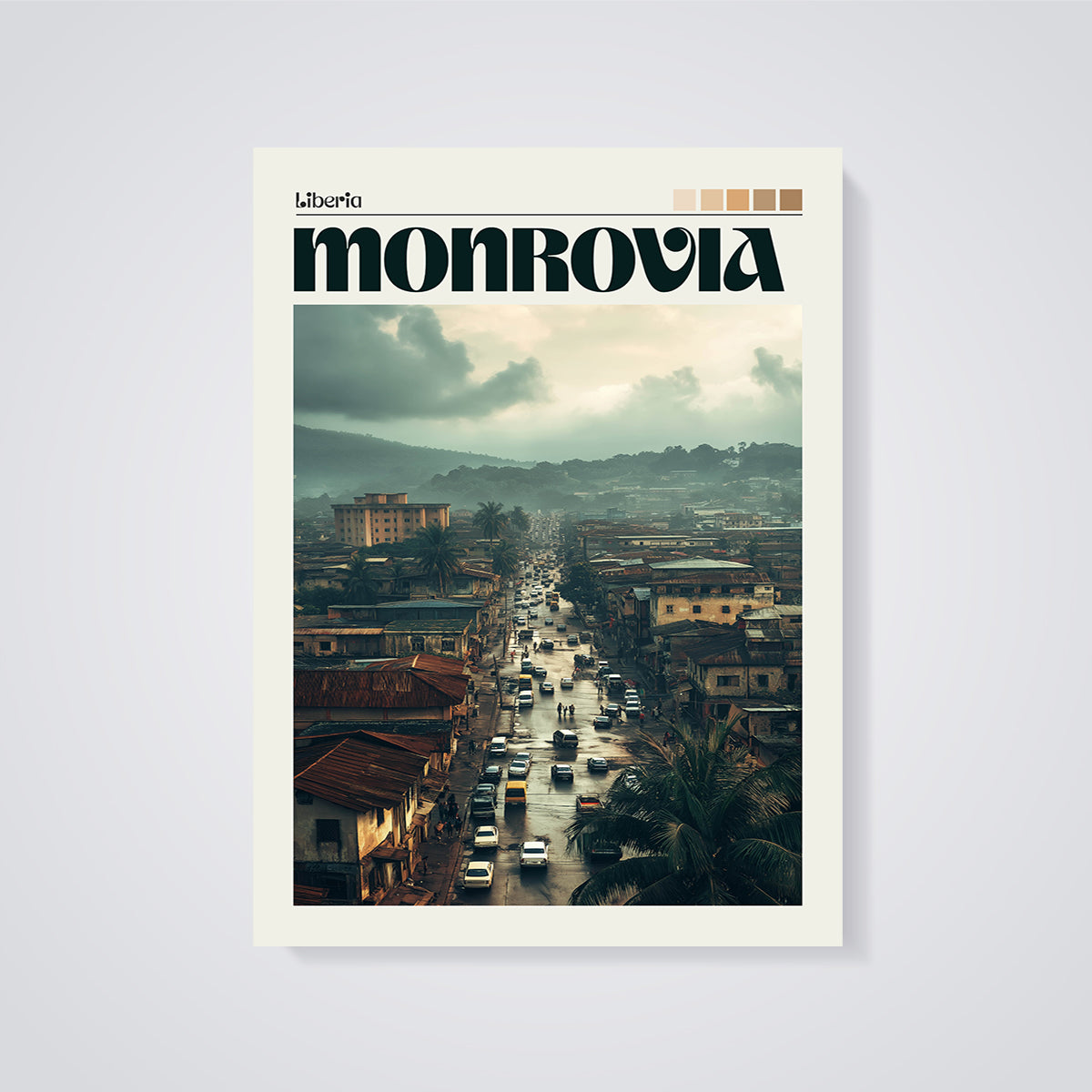 Monrovia Liberia Street Scene Print unframed on a grey background