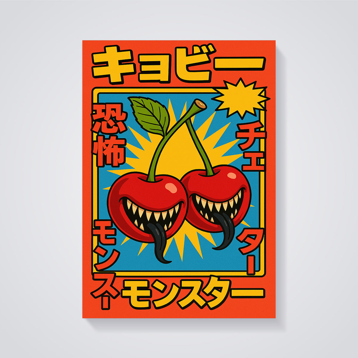 Monster Cherries Print unframed on a grey background