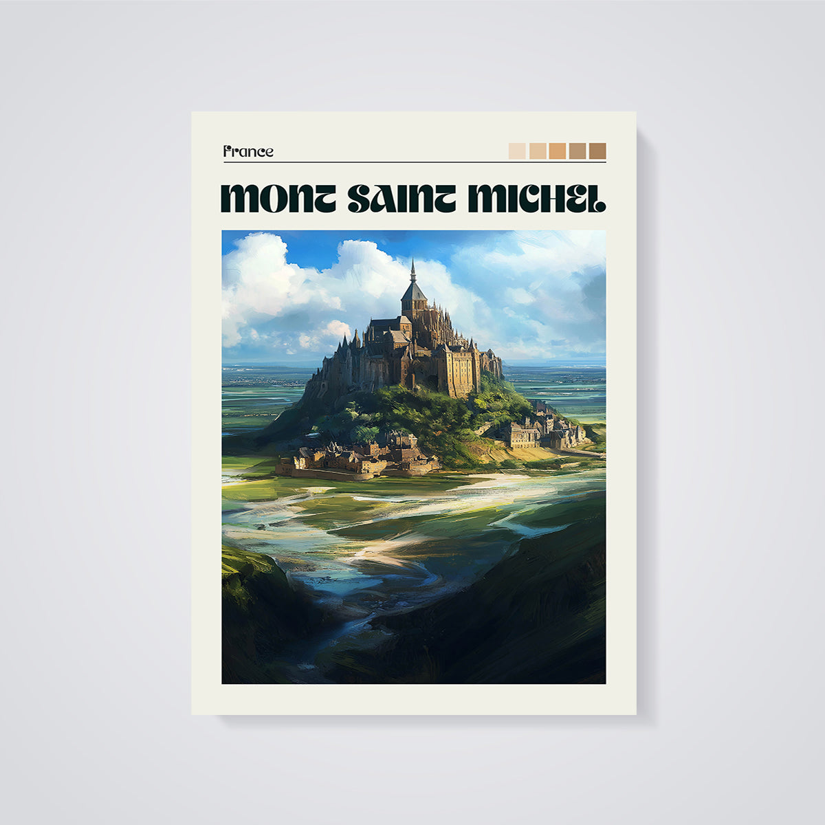 Mont Saint Michel Abbey Print unframed on a grey background