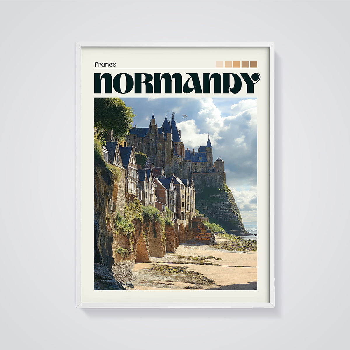Mont Saint-Michel Normandy Print framed in white on a grey background