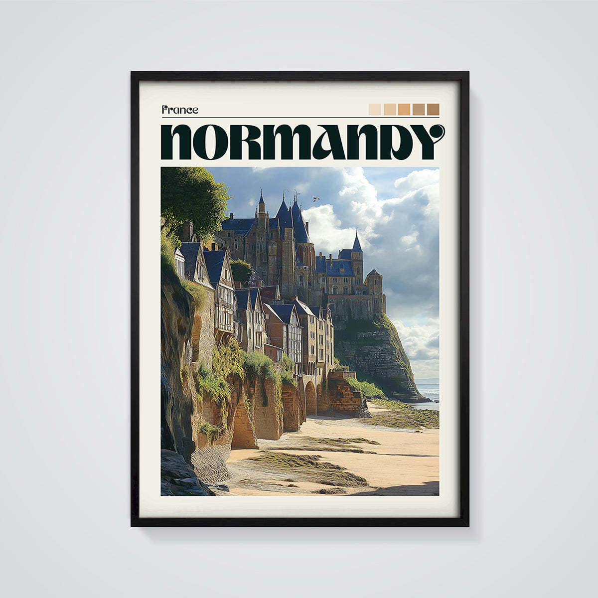Mont Saint-Michel Normandy Print framed in black on a grey background