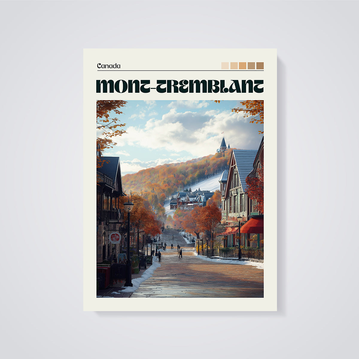 Mont-Tremblant Autumn Village Print unframed on a grey background