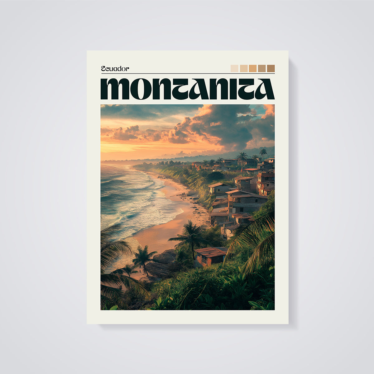Montañita Ecuador Sunset Beach Print unframed on a grey background