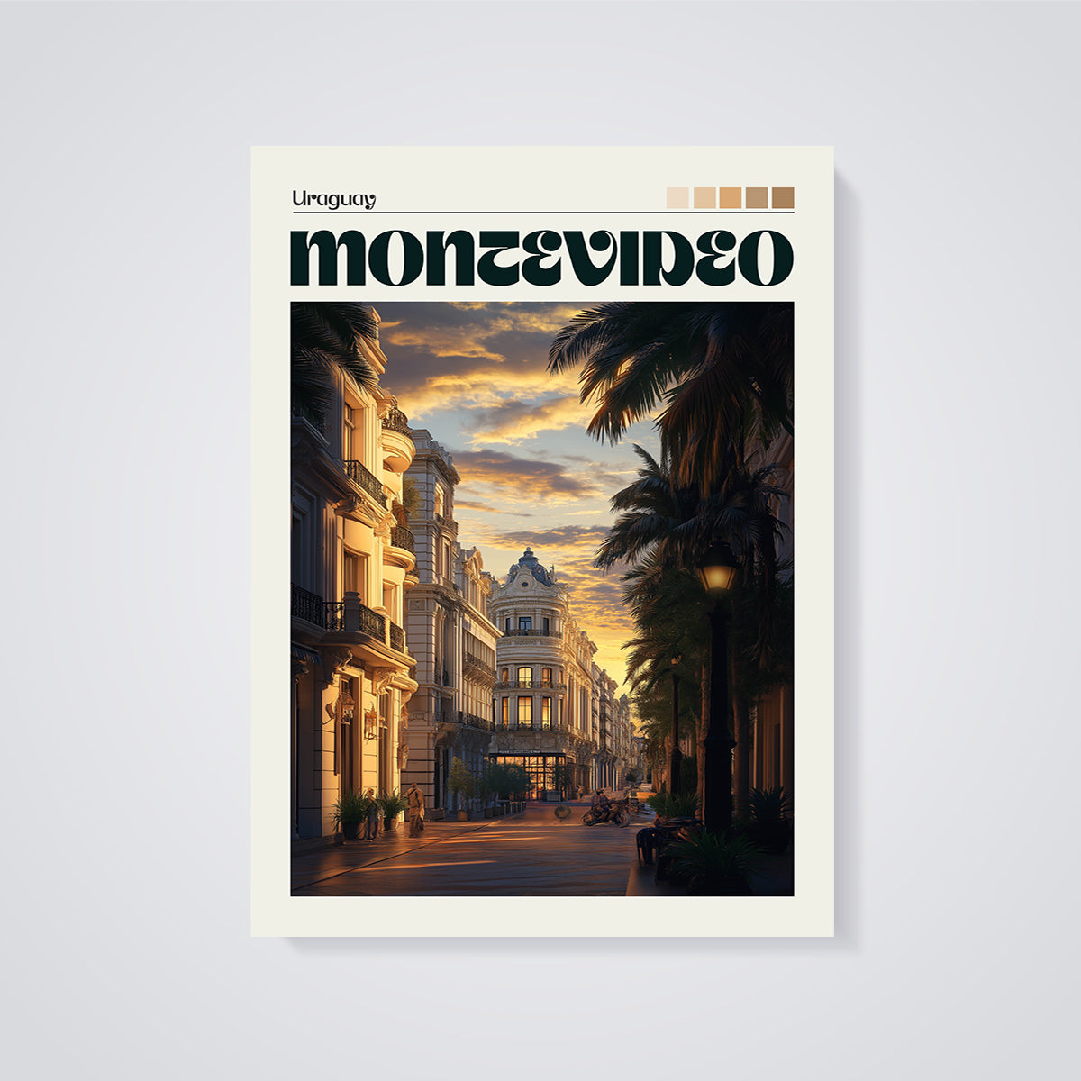 Montevideo Street Sunset Print unframed on a grey background
