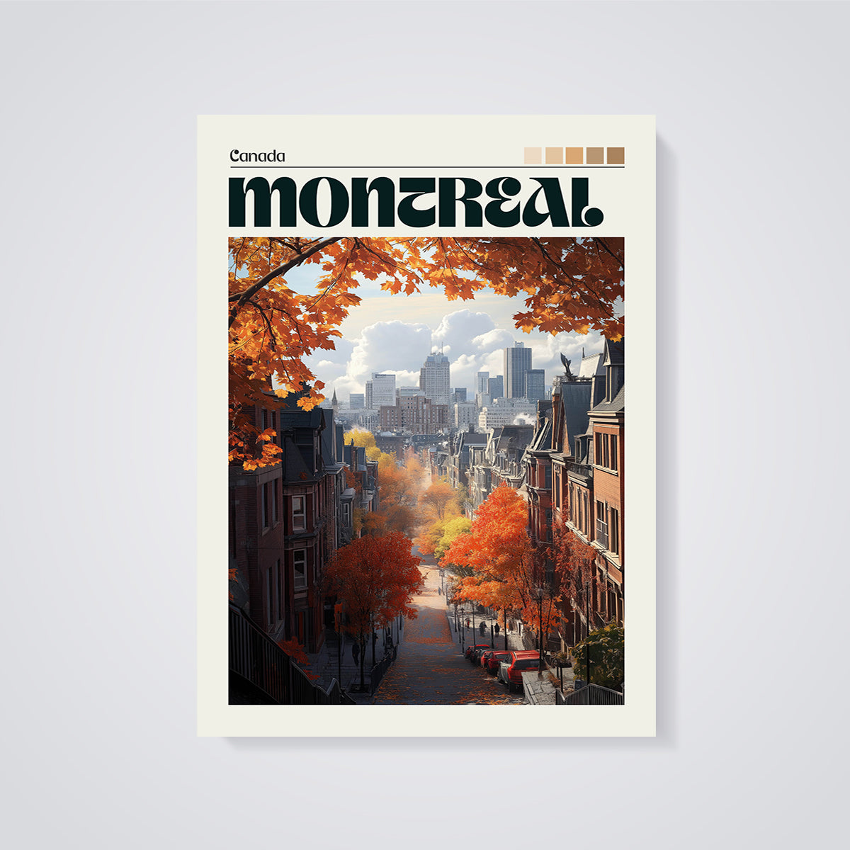 Montreal Autumn Street Print unframed on a grey background