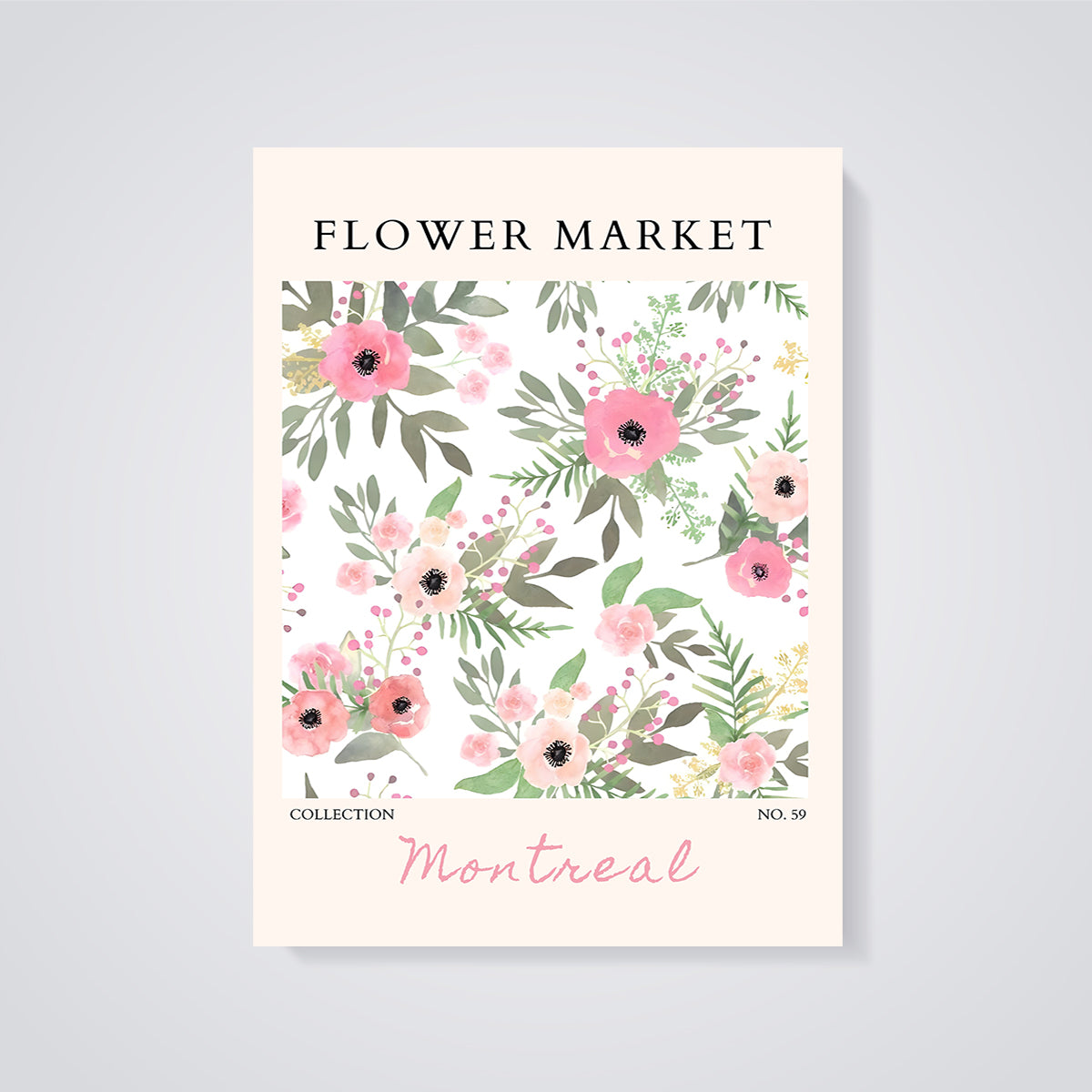 Montreal Flower Market Floral Print unframed on a grey background