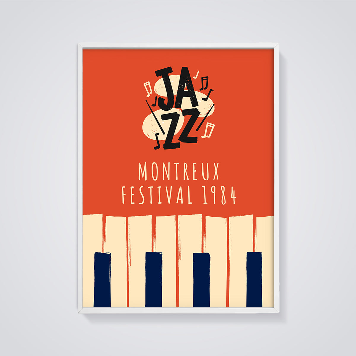 Montreux Jazz Festival 1984 Jazz Poster Print framed in white on a grey background