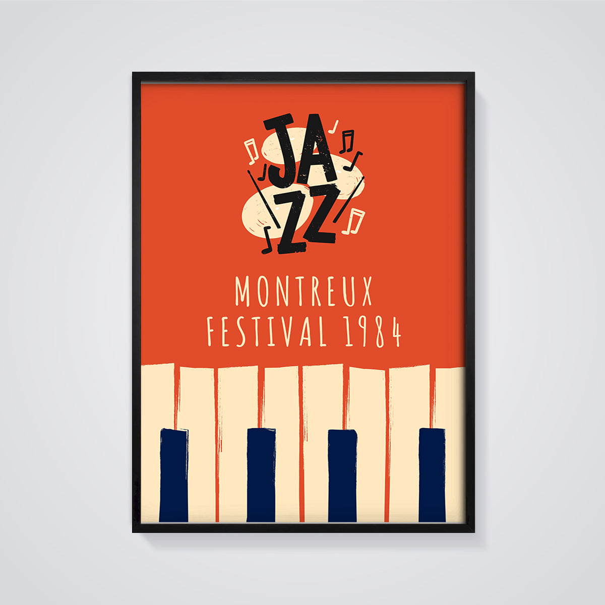 Montreux Jazz Festival 1984 Jazz Poster Print framed in black on a grey background