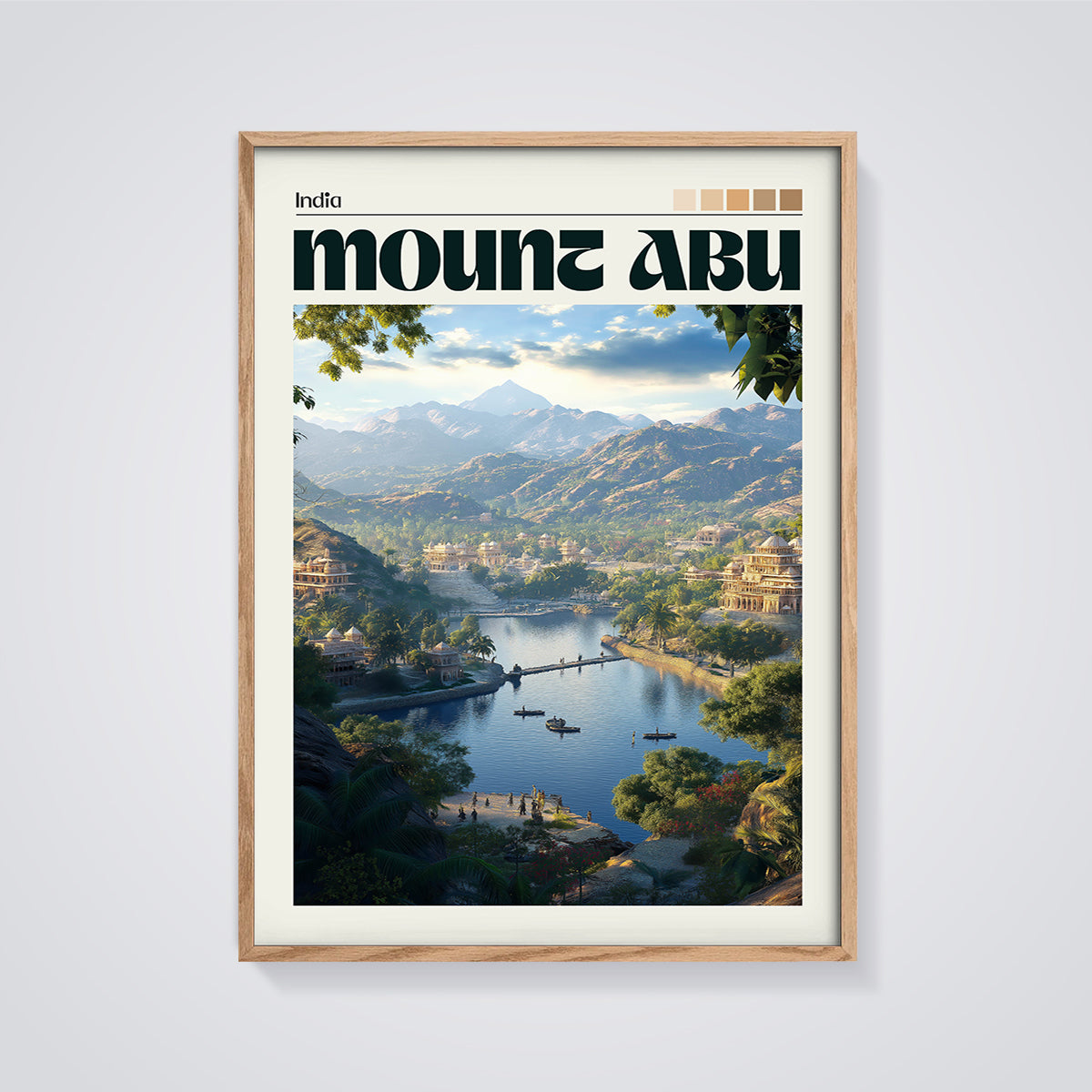 Mount Abu India Travel Print framed in oak on a grey background
