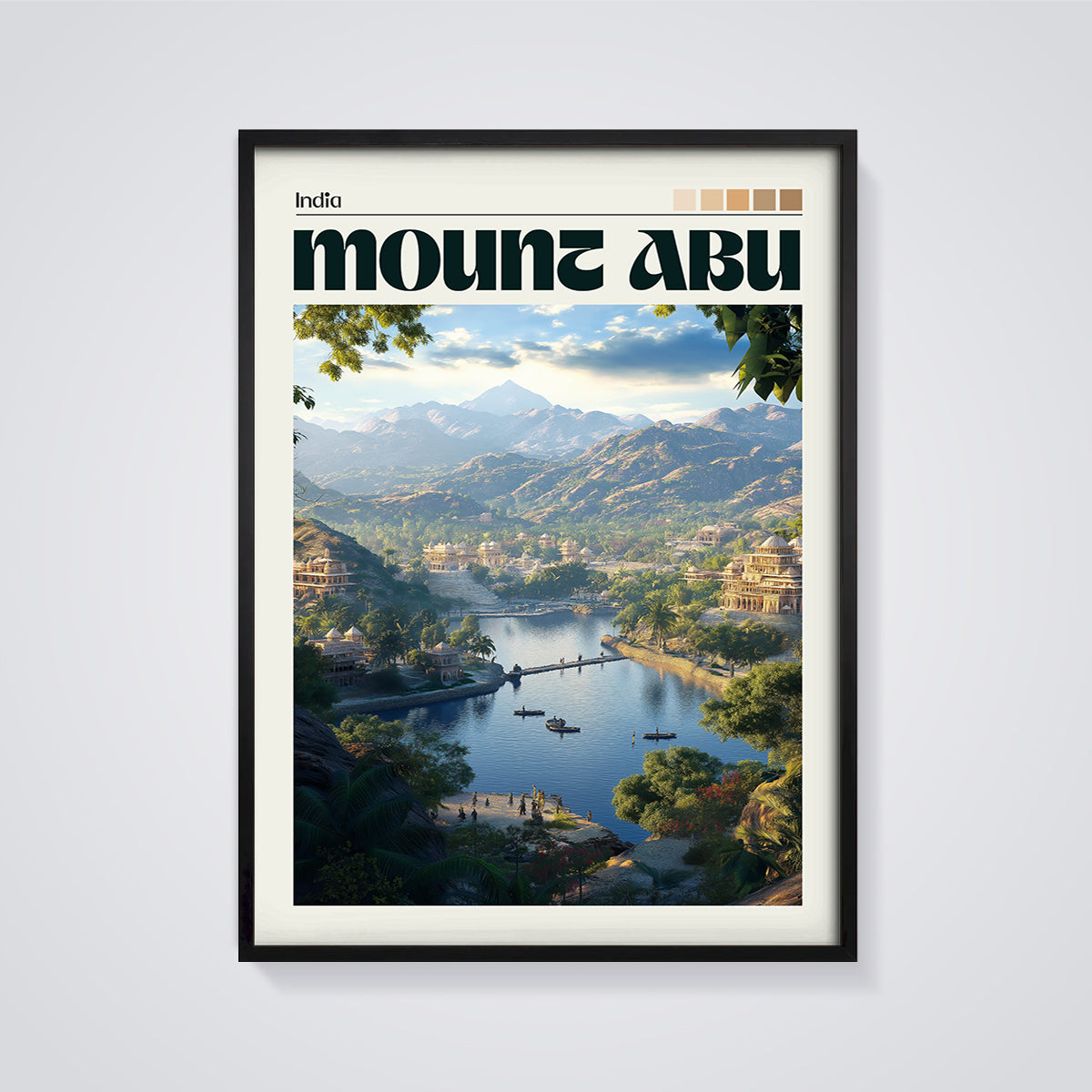 Mount Abu India Travel Print framed in black on a grey background