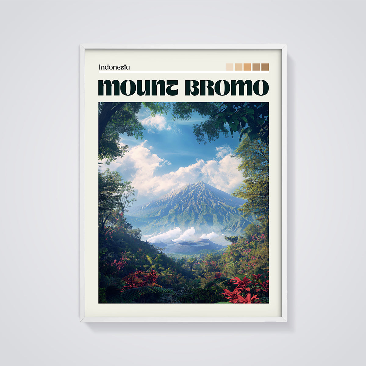 Mount Bromo Indonesia Print framed in white on a grey background