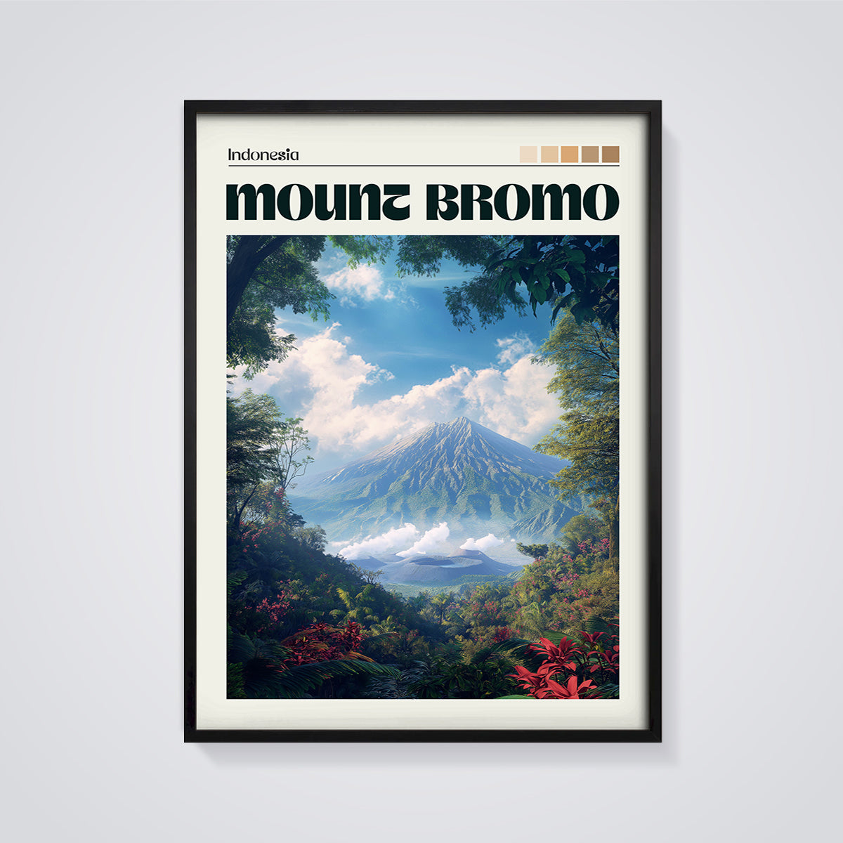 Mount Bromo Indonesia Print framed in black on a grey background