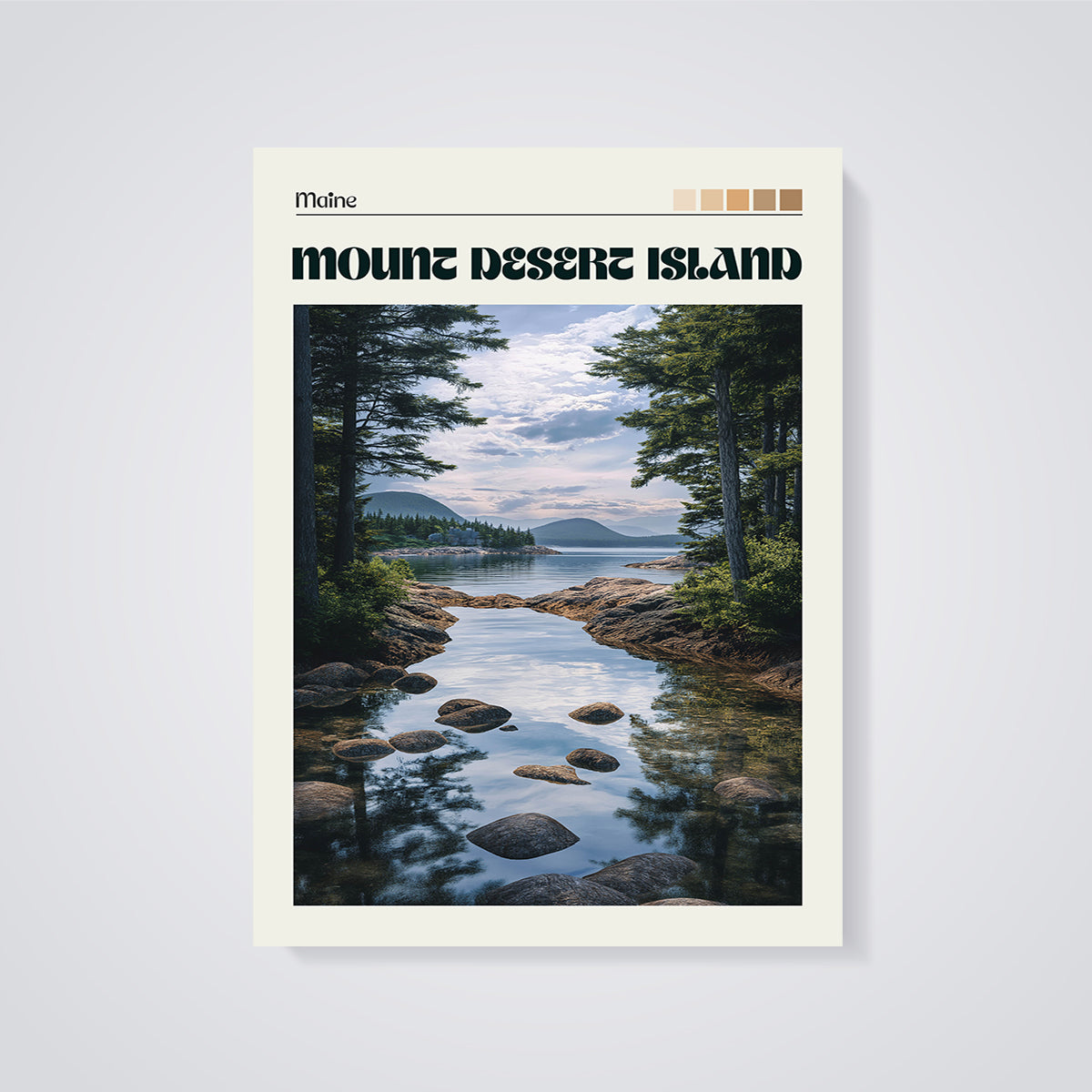 Mount Desert Island Maine Landscape Print unframed on a grey background