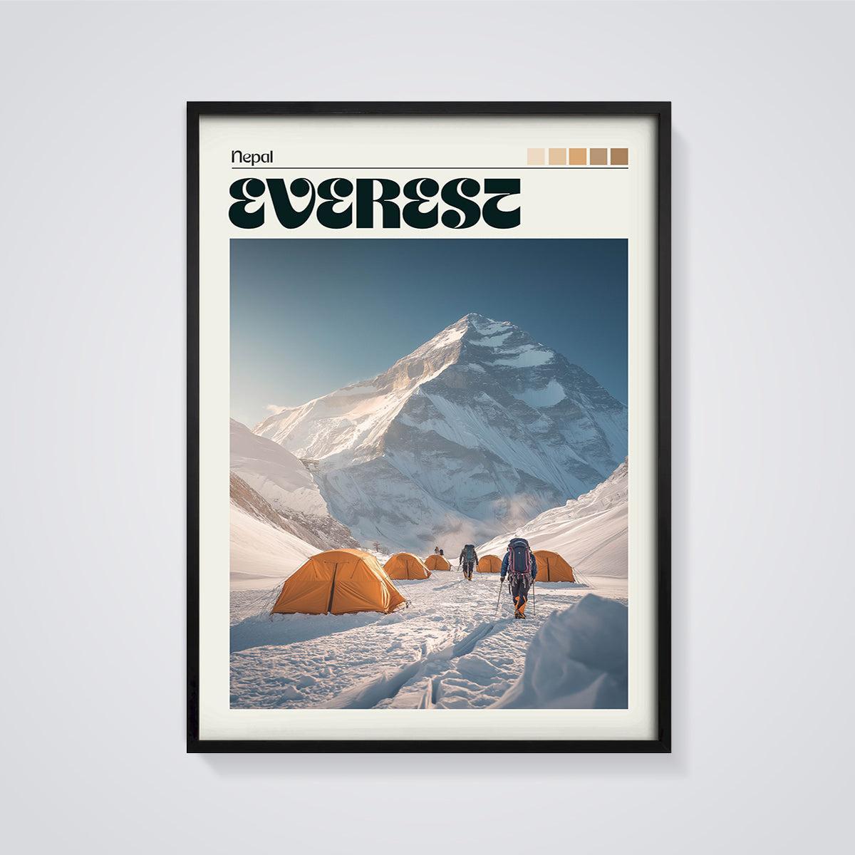 Mount Everest Expedition Print framed in black on a grey background