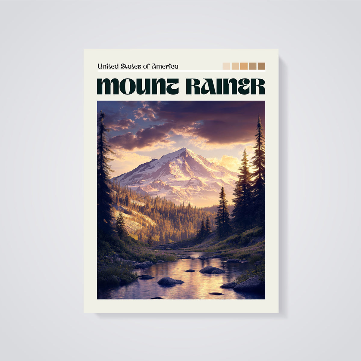 Mount Rainier National Park Print unframed on a grey background