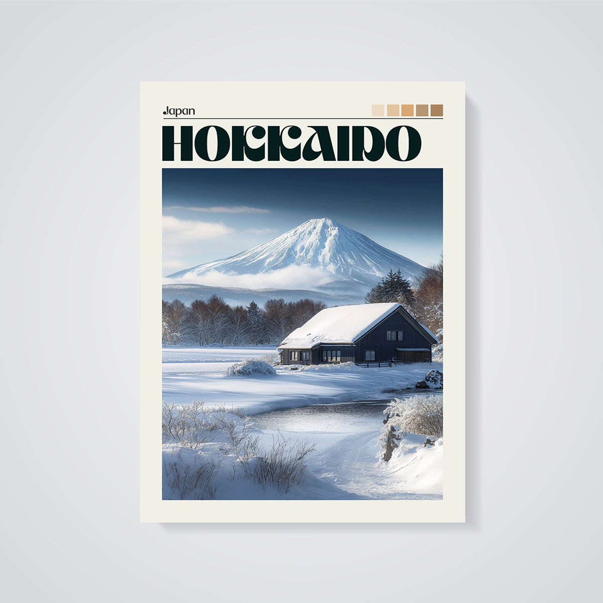 Mount Yotei Hokkaido Winter Print unframed on a grey background