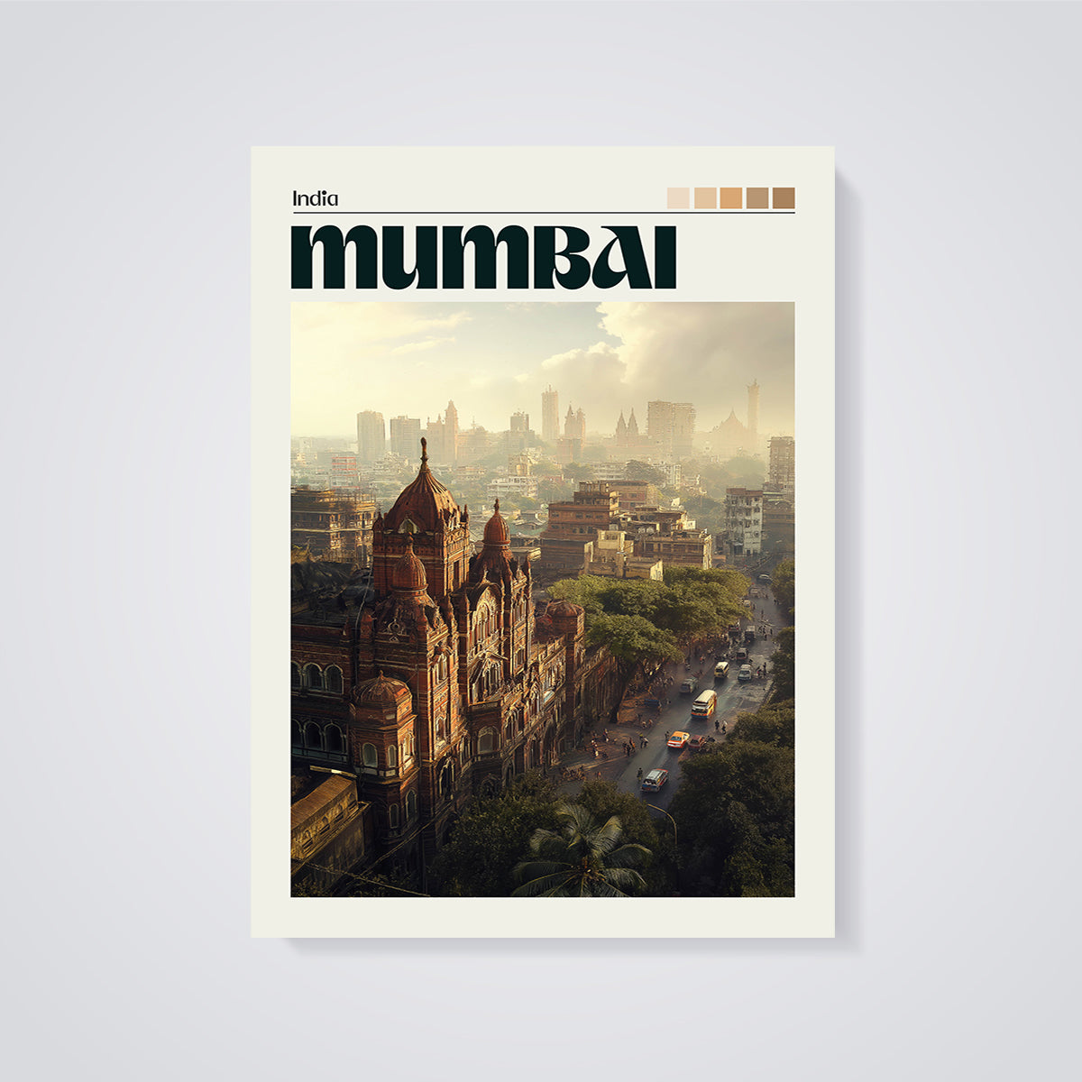 Mumbai Street Architecture Print unframed on a grey background