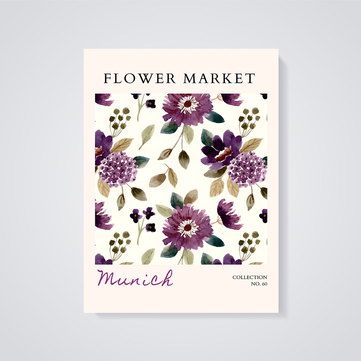 Munich Flower Market Print unframed on a grey background