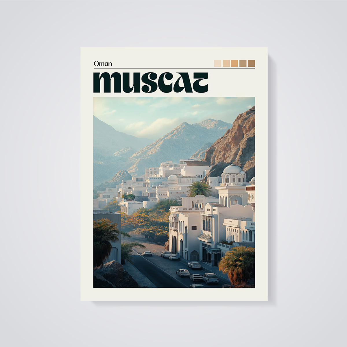 Muscat Oman Cityscape Print unframed on a grey background