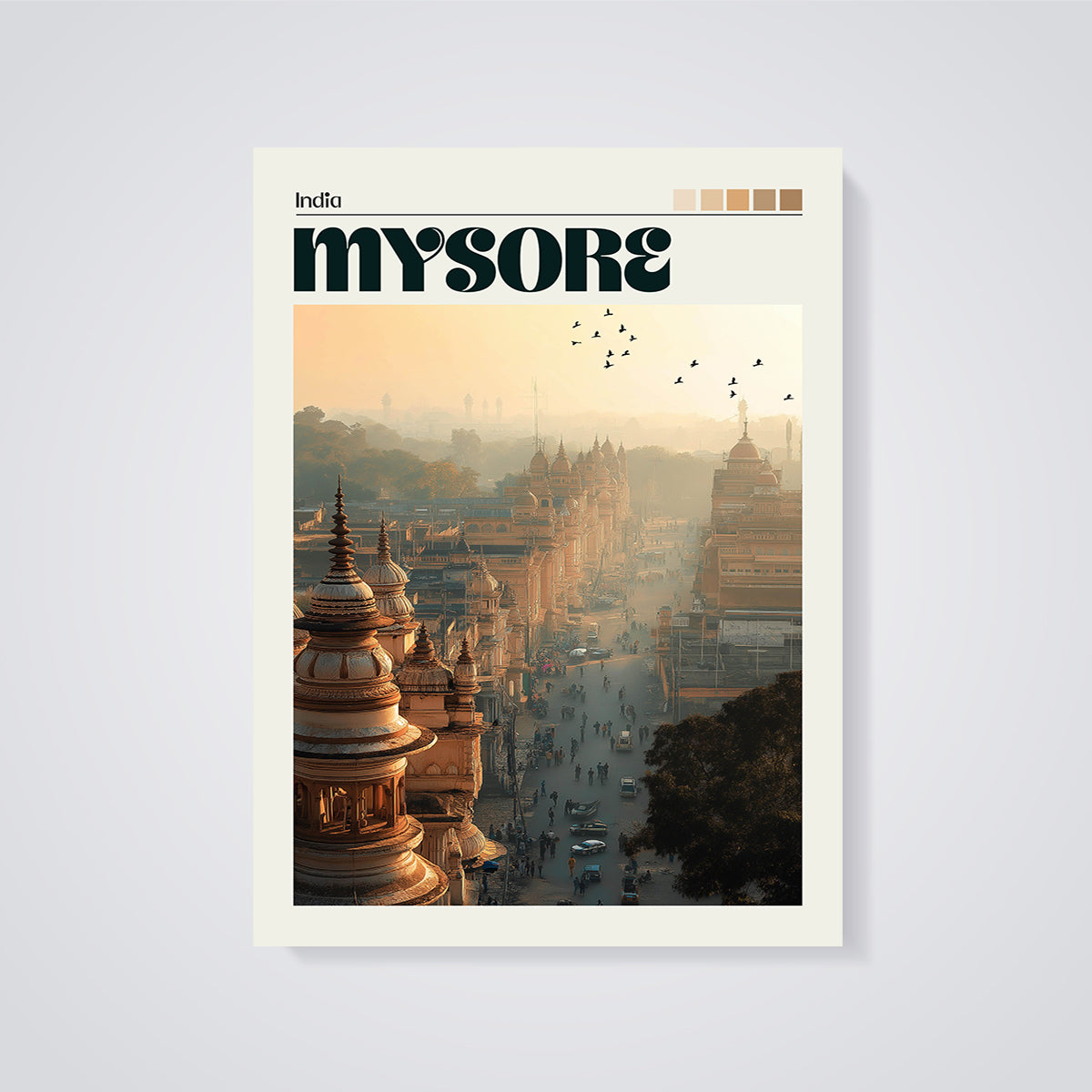 Mysore City Street Print unframed on a grey background