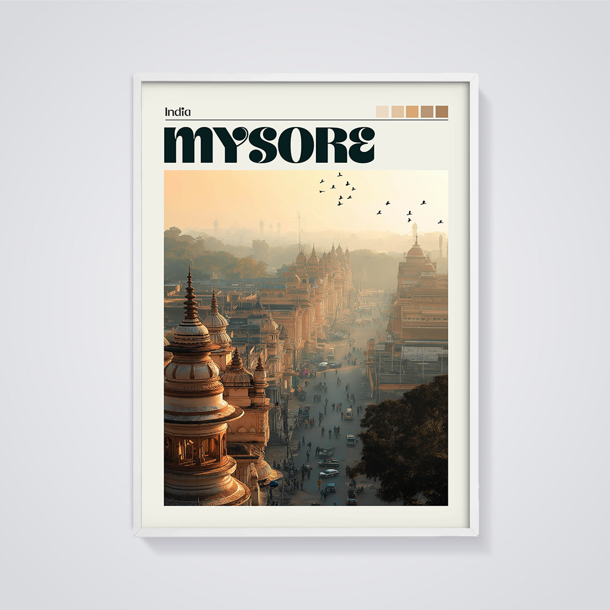 Mysore City Street Print framed in white on a grey background