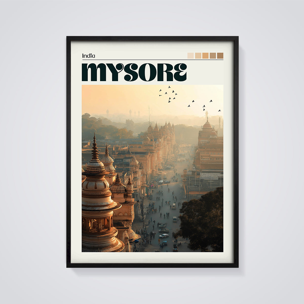 Mysore City Street Print framed in black on a grey background