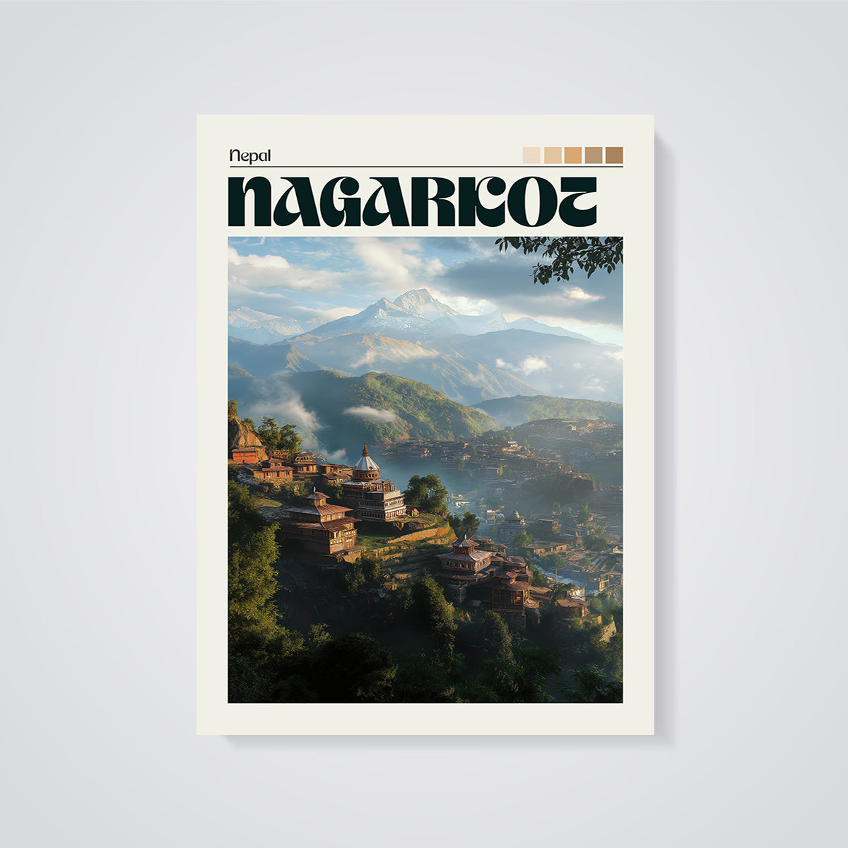 Nagarkot Nepal Mountain Village Print unframed on a grey background