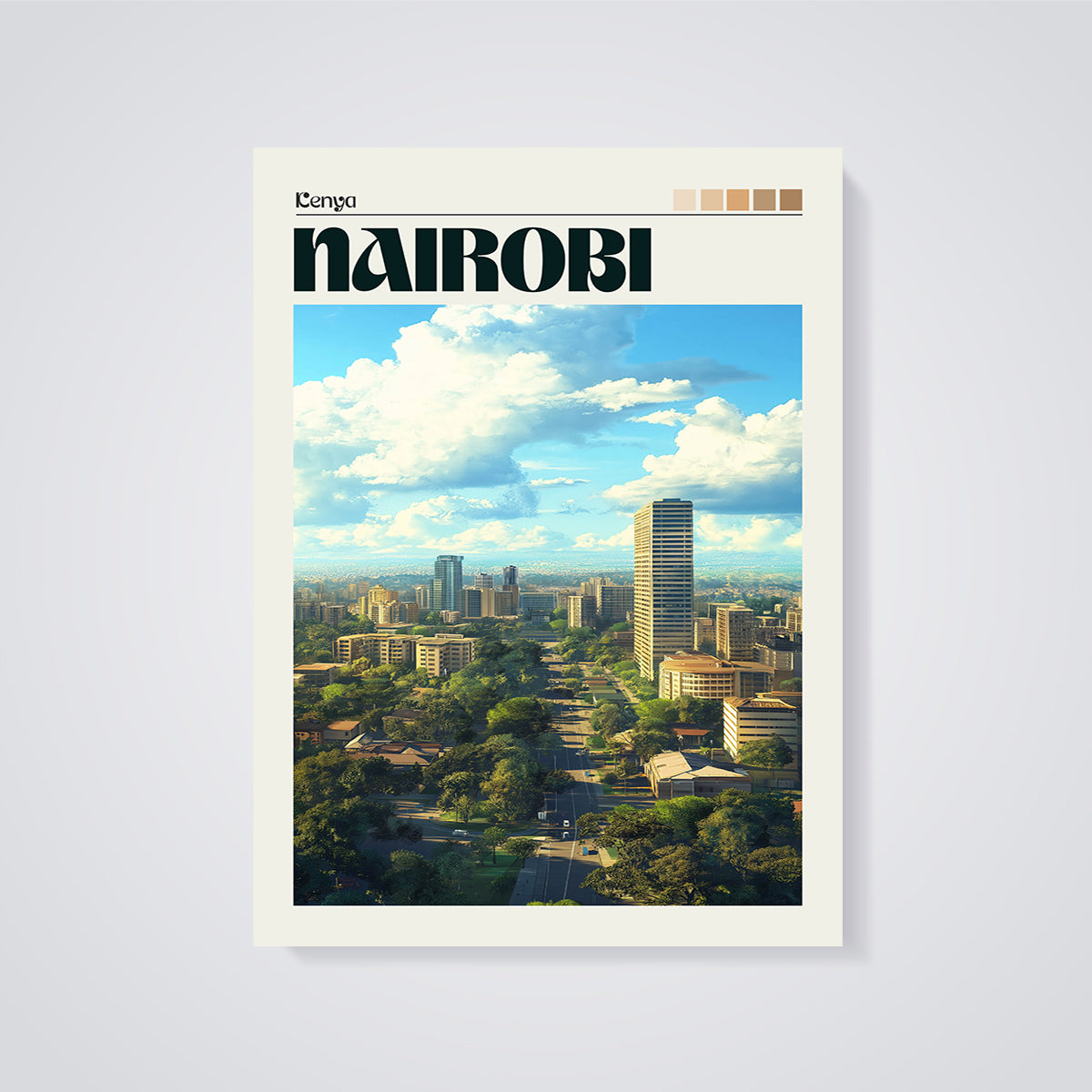 Nairobi Cityscape Print unframed on a grey background