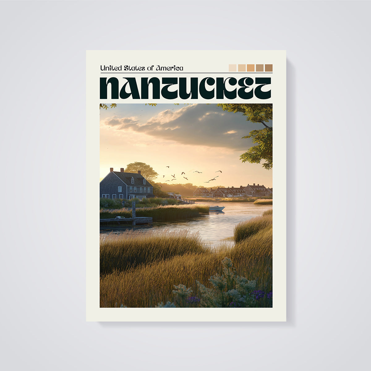 Nantucket Coastal Sunset Print unframed on a grey background
