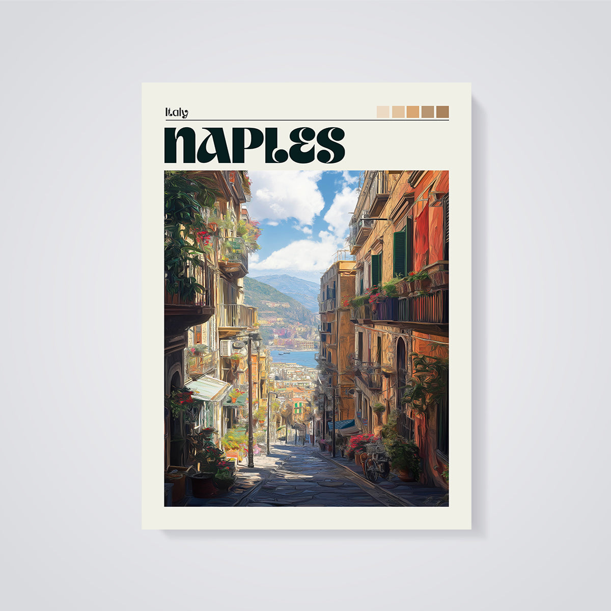 Naples Italy Street View Print unframed on a grey background
