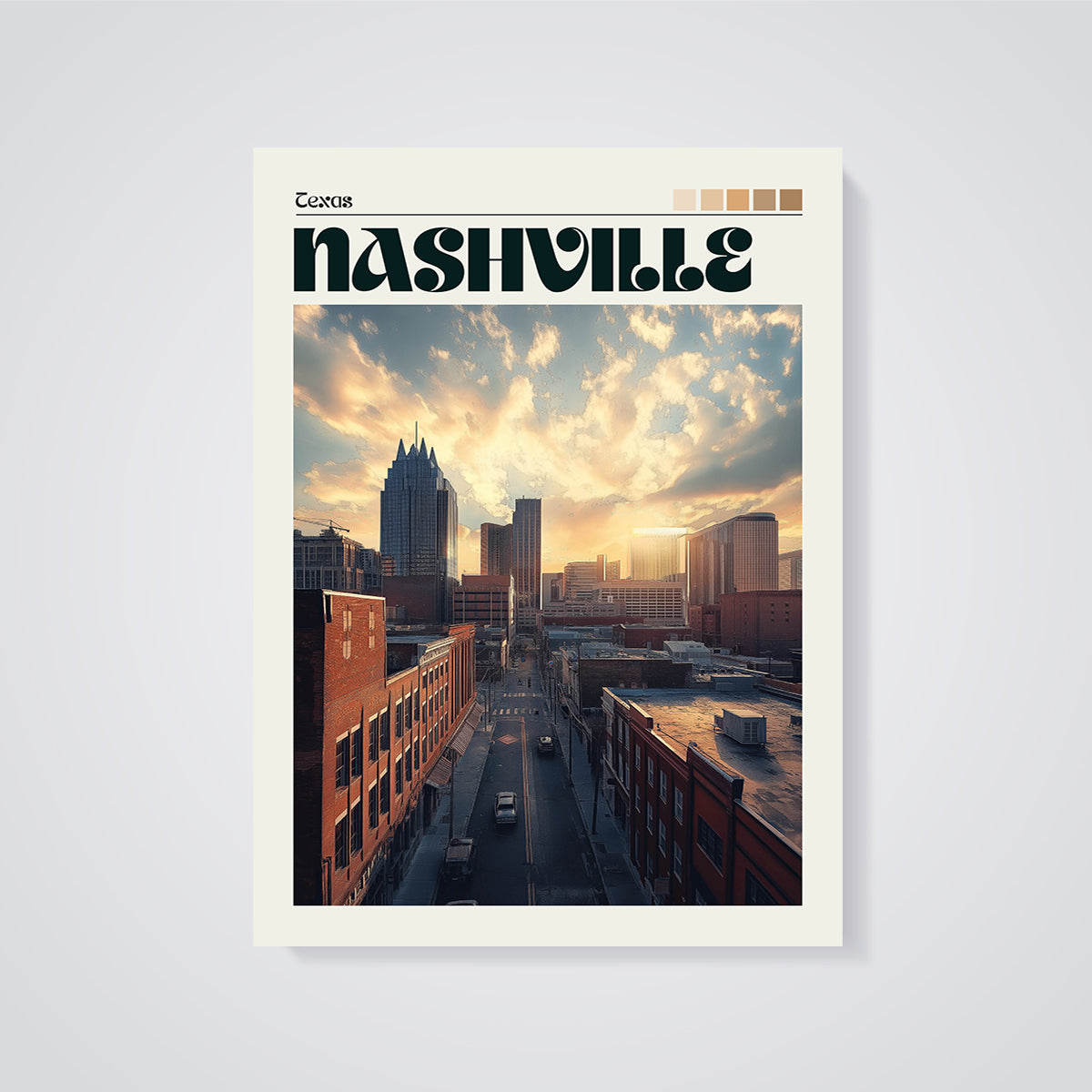 Nashville Skyline Texas Series Print unframed on a grey background