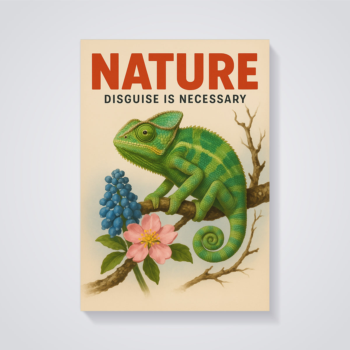 Nature Disguise Chameleon Print unframed on a grey background
