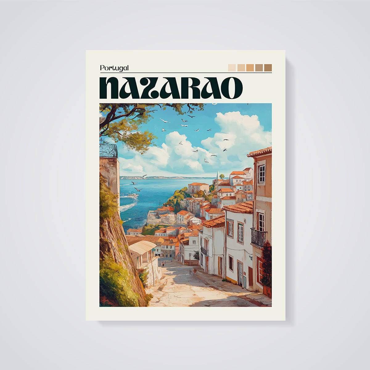 Nazarão Coastal Village Print unframed on a grey background