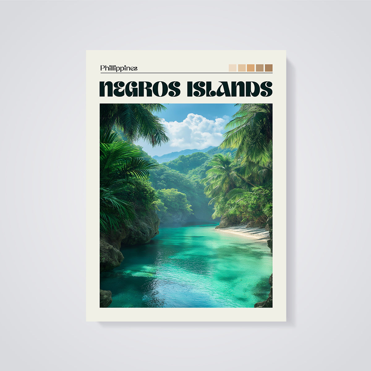 Negros Islands Tropical Cove Print unframed on a grey background