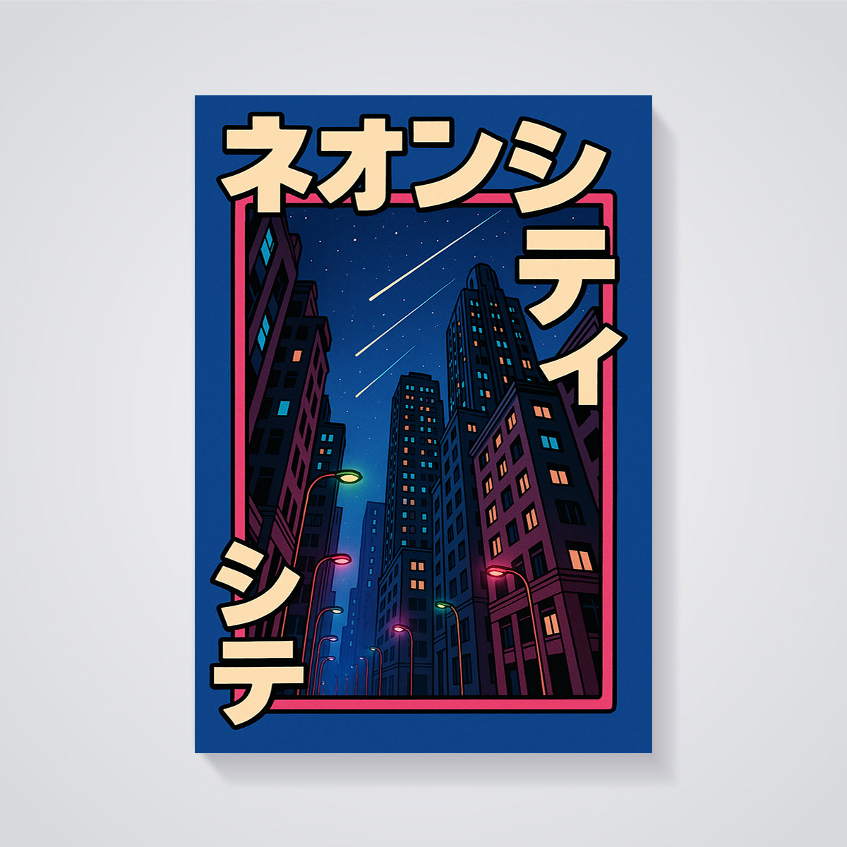 Neon City Night Print unframed on a grey background