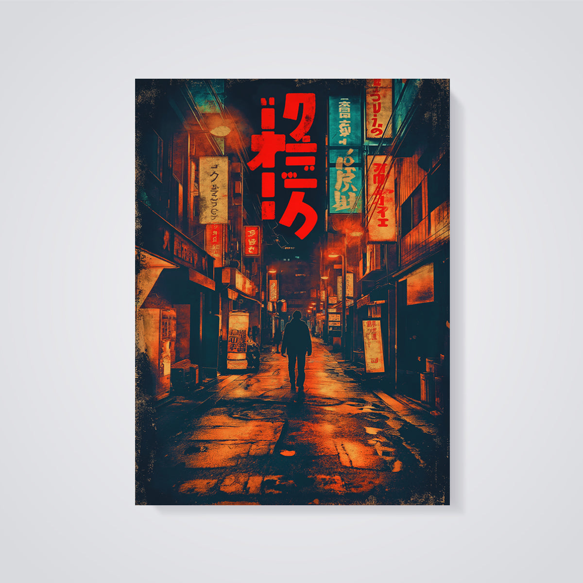 Neon Tokyo Street Print unframed on a grey background