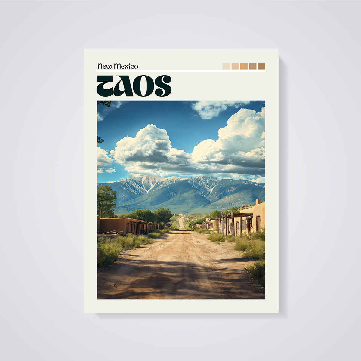 New Mexico Taos Village Road Print unframed on a grey background