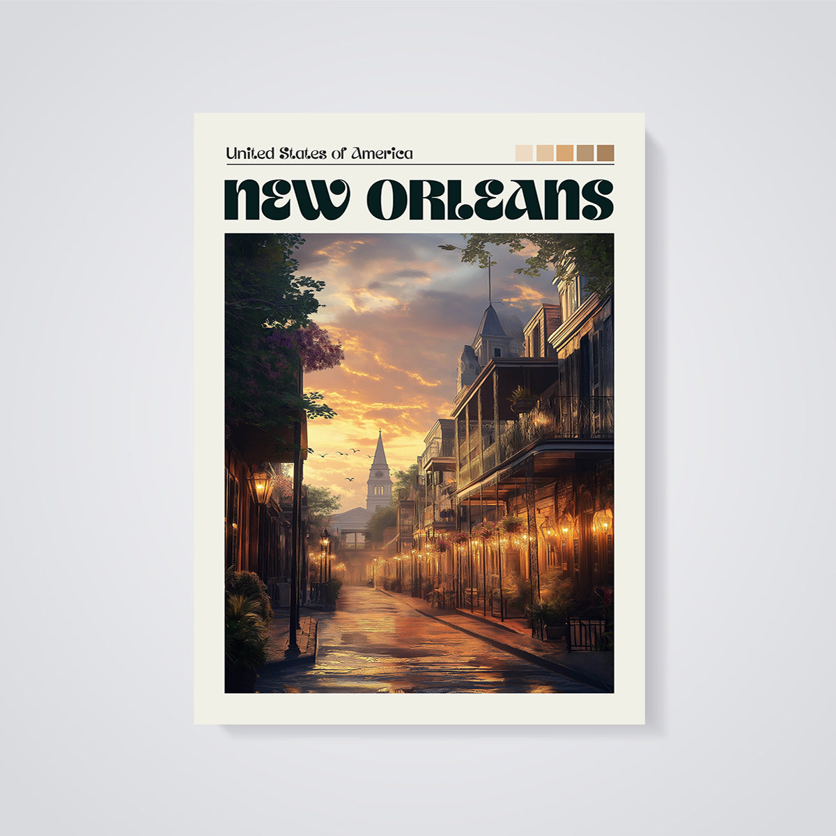 New Orleans French Quarter Sunset Print unframed on a grey background