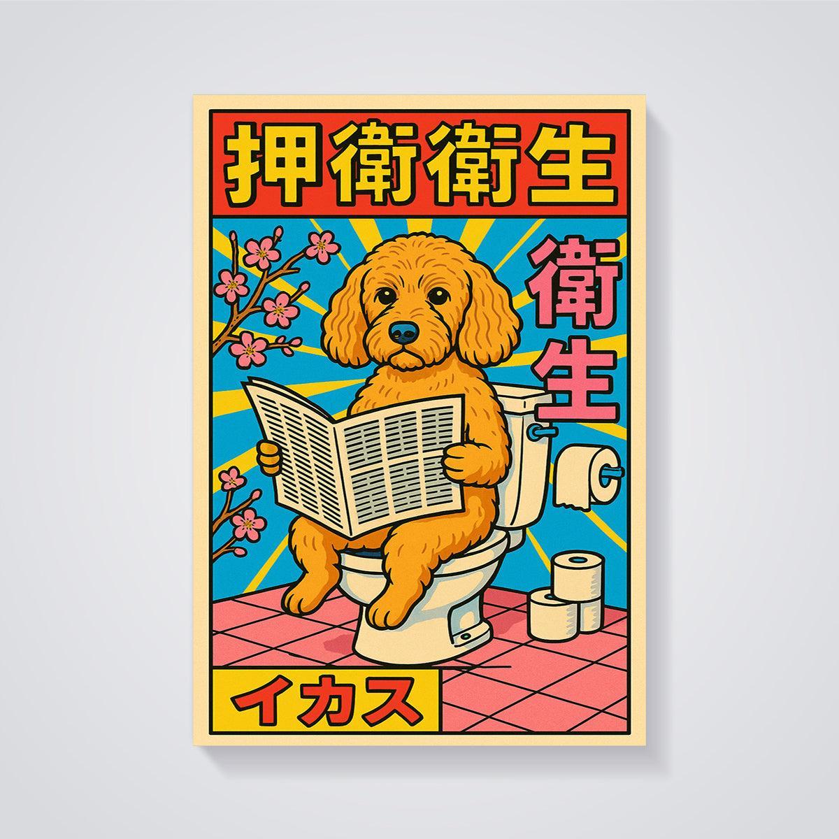 Newspaper Reading Dog Print unframed on a grey background