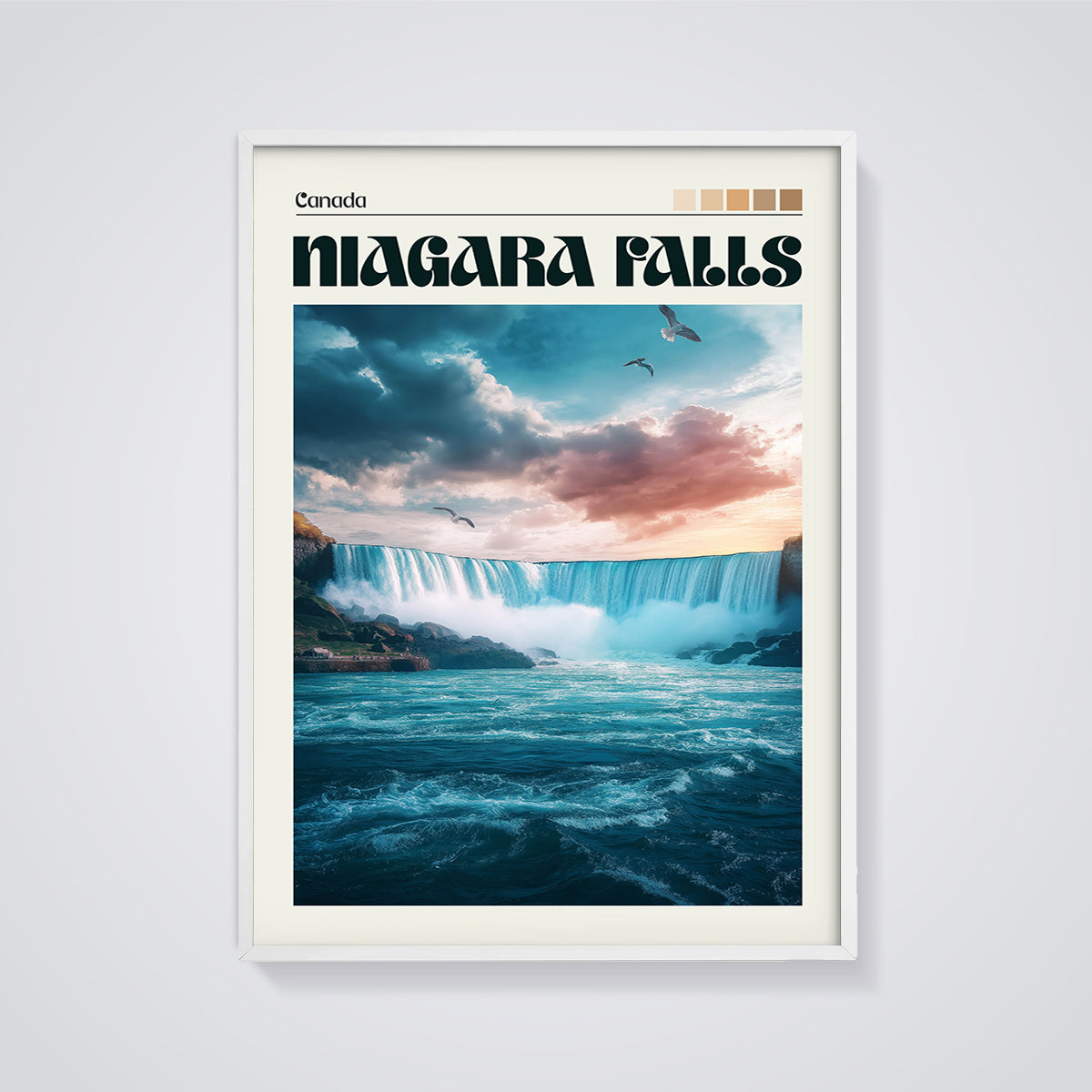 Niagara Falls Canada Print framed in white on a grey background