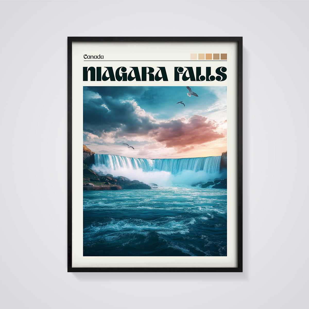 Niagara Falls Canada Print framed in black on a grey background