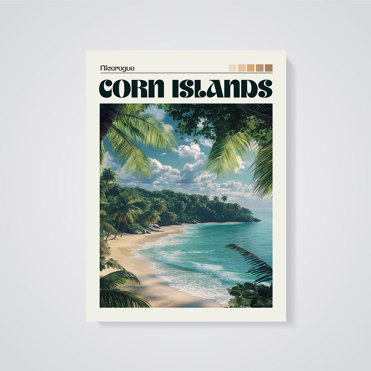 Nicaragua Corn Islands Beach Print unframed on a grey background
