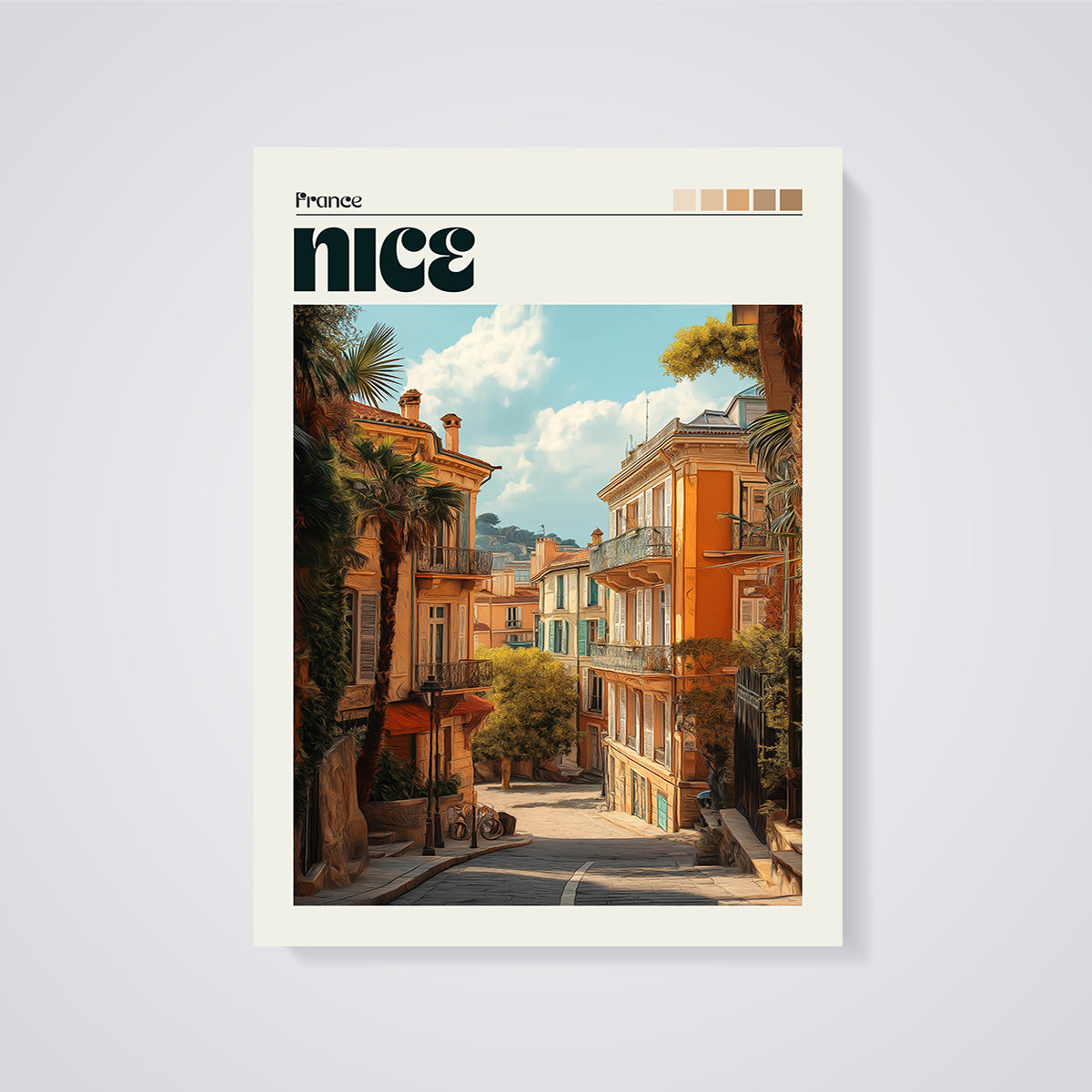 Nice France Street View Print unframed on a grey background