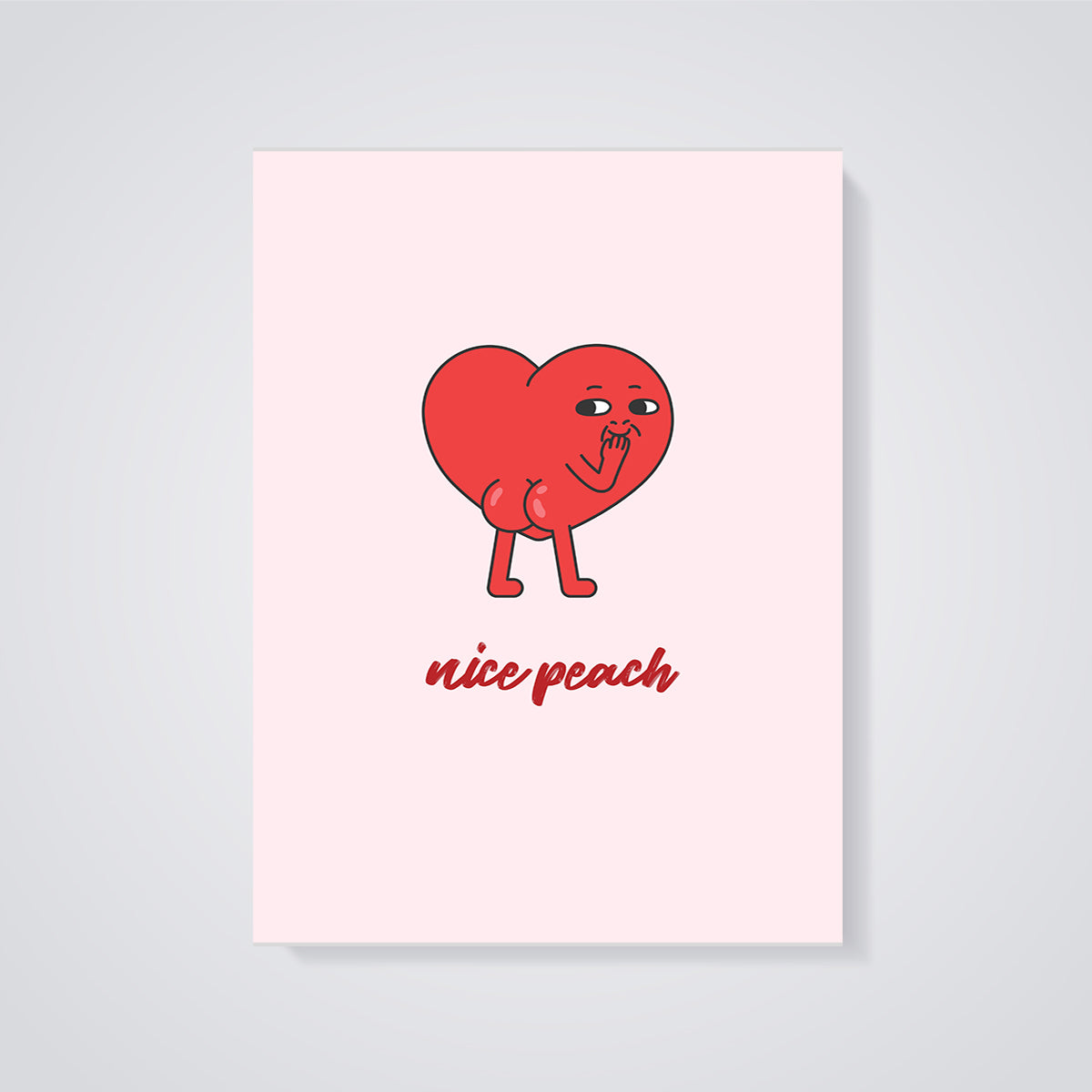 Nice Peach Heart Character Print unframed on a grey background