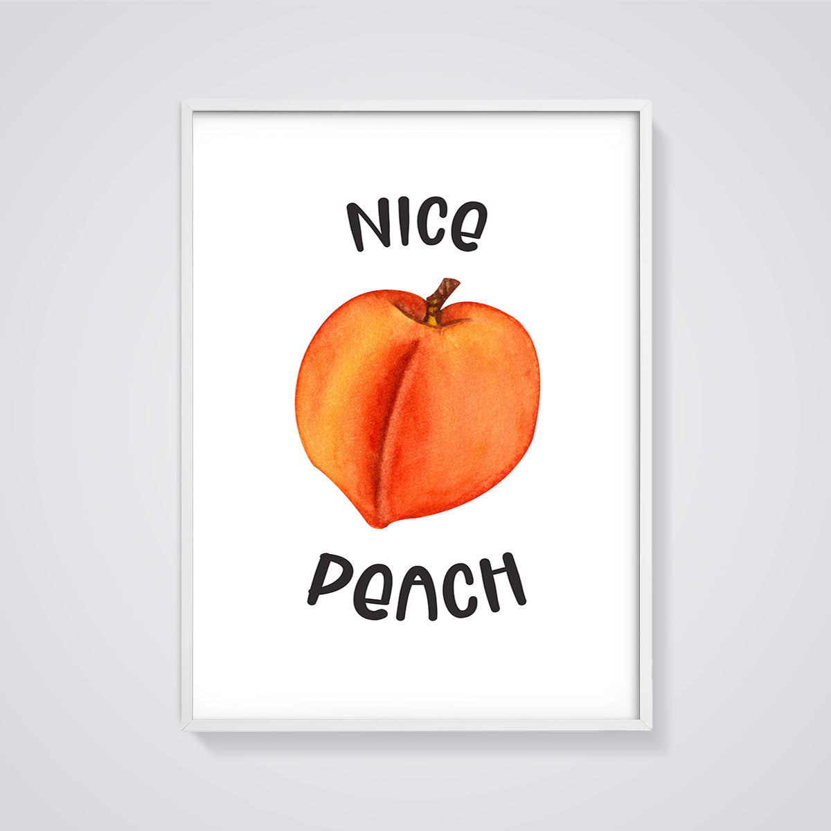 Nice Peach Watercolor Print framed in white on a grey background