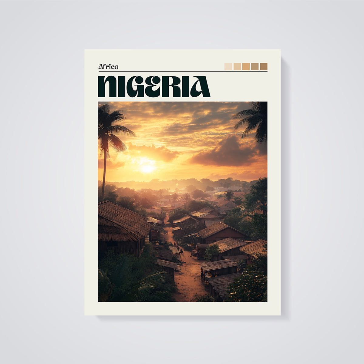 Nigeria Village Sunset Print unframed on a grey background