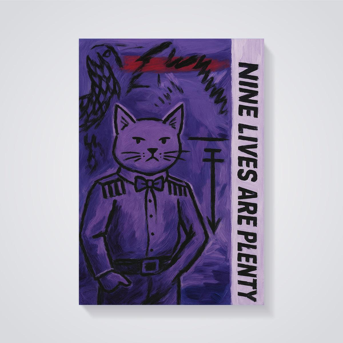 Nine Lives Are Plenty Cat Officer Print unframed on a grey background